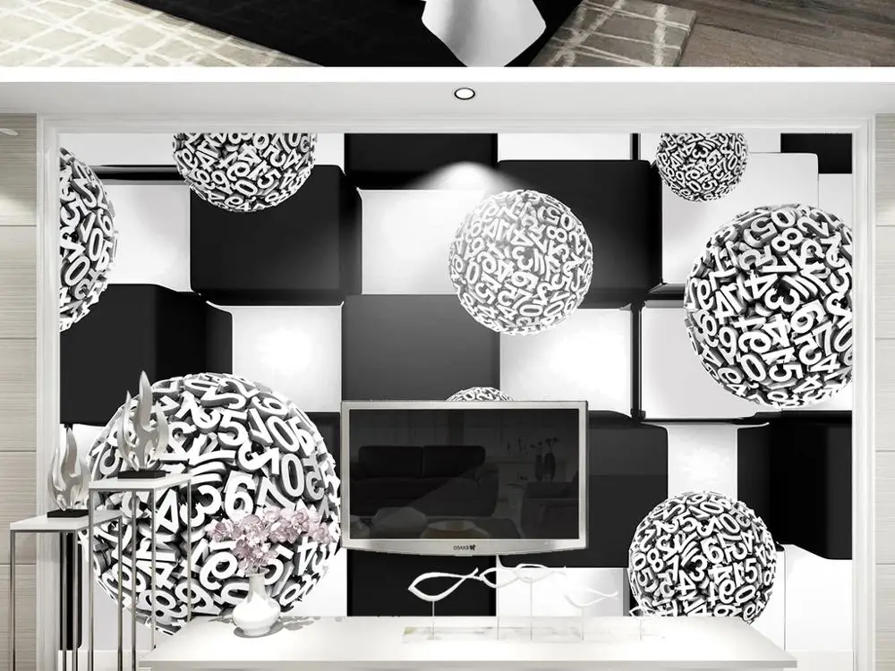 

decor 5D embossedCustom large mural 3D wallpaper Modern creative 3D expansion space black and white lattice digital sphere wall