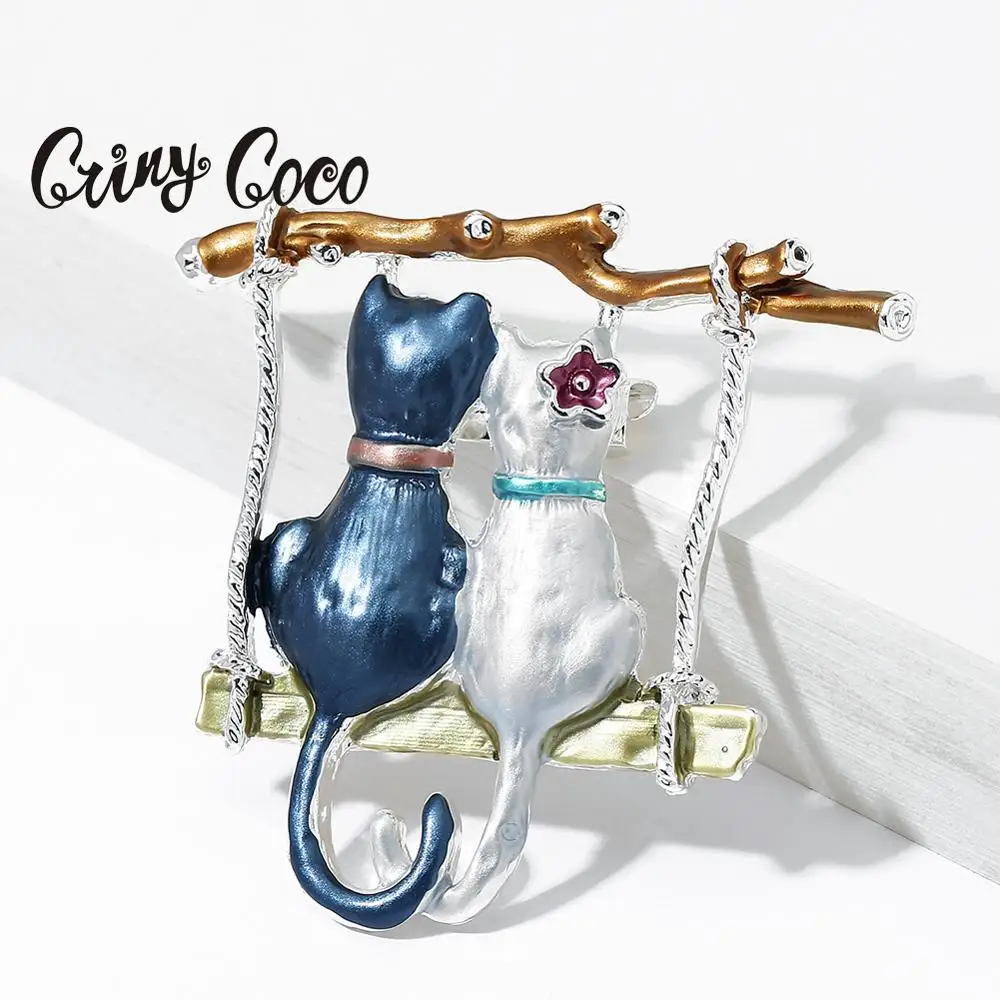 Броши кошки Cring Coco для влюбленных милые животные двойные драпировки Женские аксессуары женщин