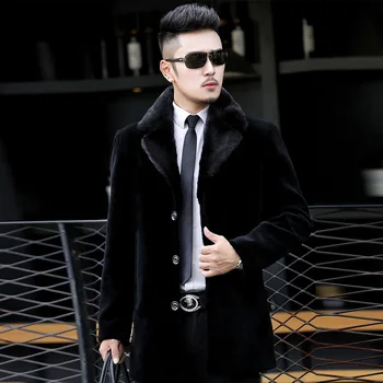 

Sheep Shearling Fur Coat Men Autumn Winter Jacket Real Mink Fur Collar Coat Mens Wool Coat Plus Size Veste Homme 17780 YY403