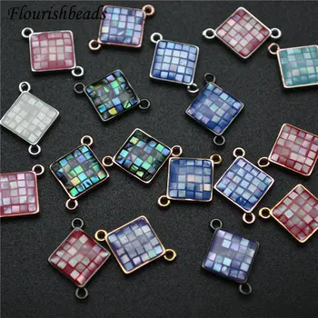 

New Arrival Multi Colors Dyed Natural Shell Square Shape Beads Two Loops Jewelry Connectors Bracelet Charms Necklace Pendant