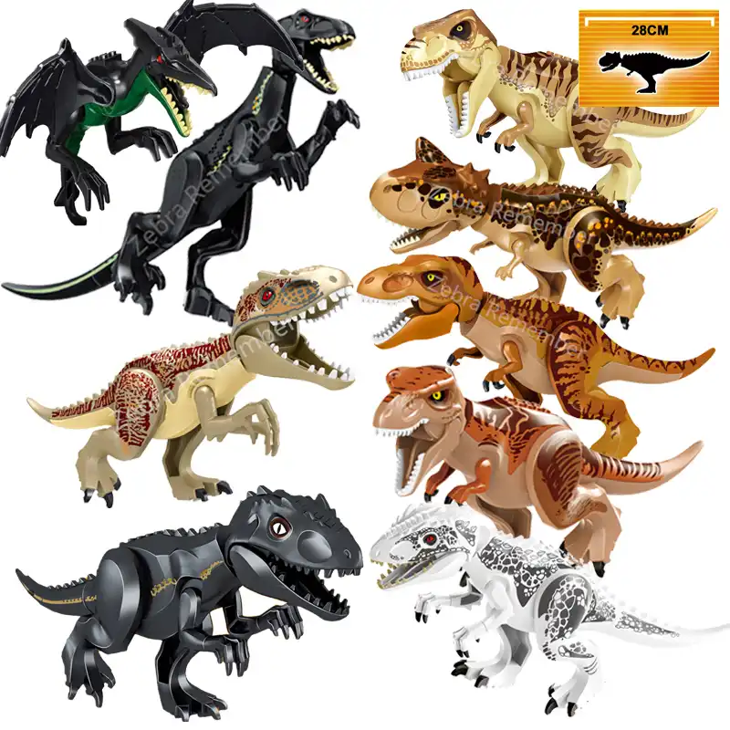 dinosaur assembling building blocks