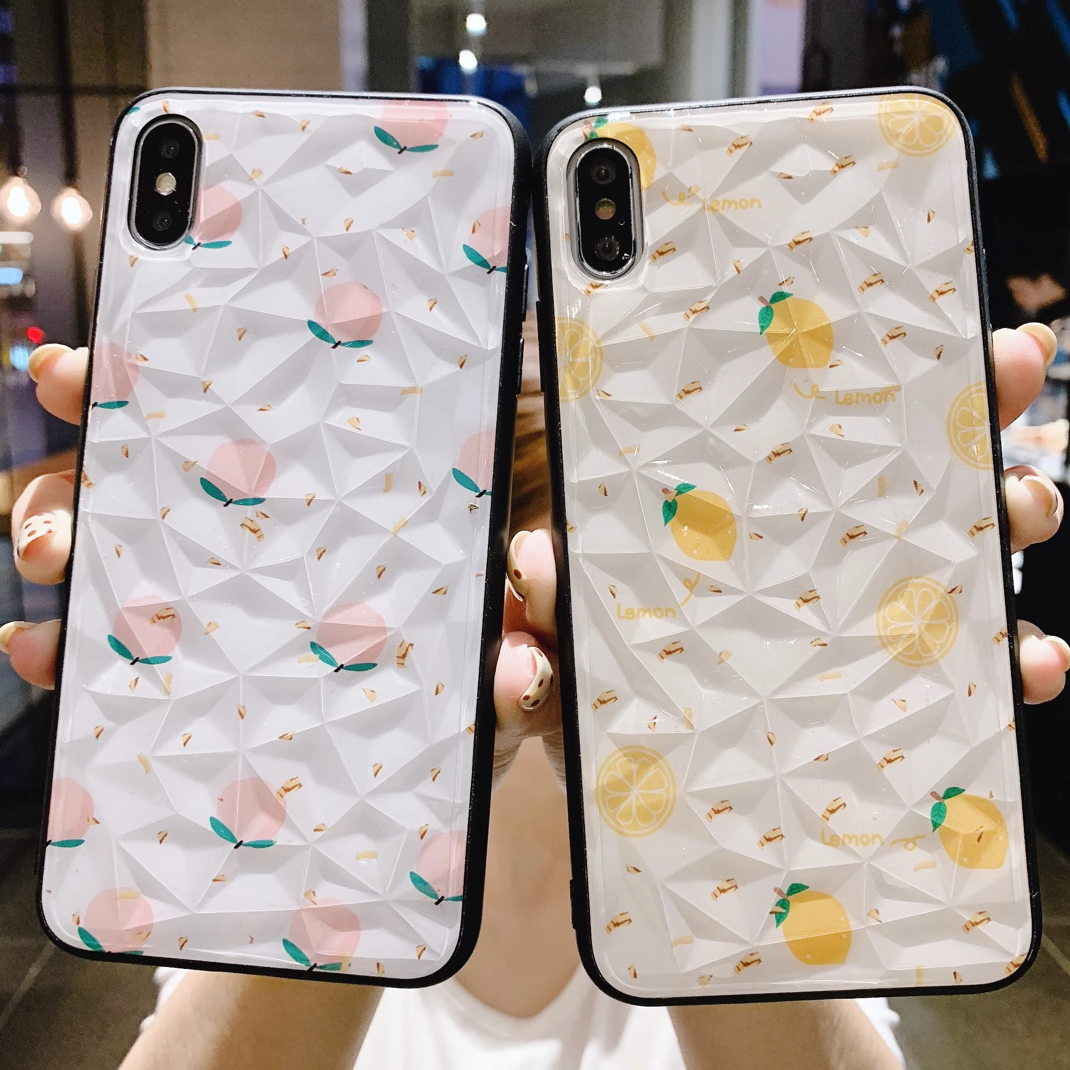

Fashion Diamond Pattern Lemon Peach Case For iPhone XR XS MAX X 8 7 Plus Case Gold Foil Fundas For iPhone 6 6s Plus Cover Shell
