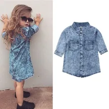 Платье с длинными рукавами для маленьких девочек; детское Повседневное платье; нарядная джинсовая одежда; Хлопковые Платья для малышей; повседневная одежда; пышные платья принцессы