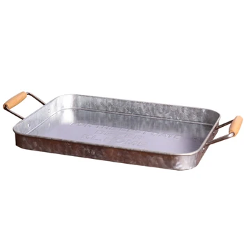 

Rectangular Metal Antique Serving Tray Retro Fruit Bread Cake Snack Breakfast Plate Desktop Sundries Tray with Handle