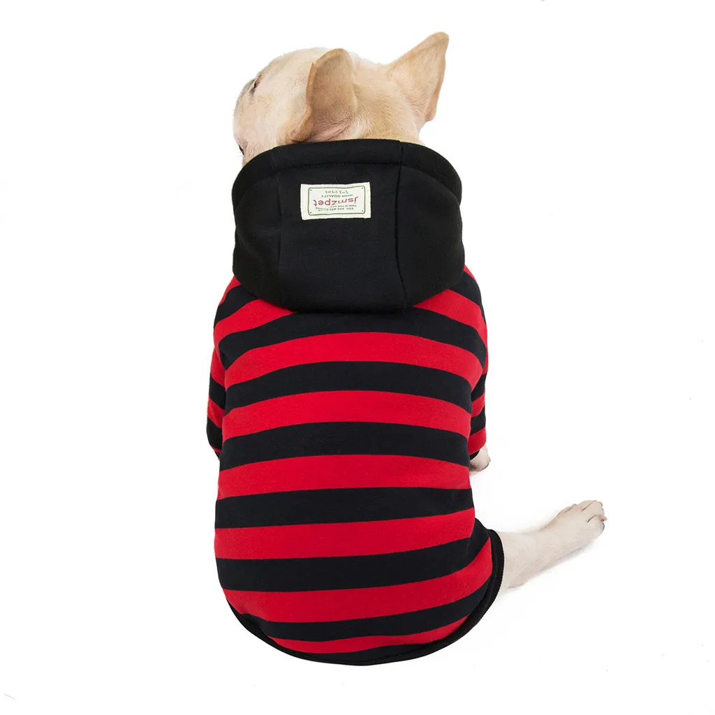 French Bulldog Dog Clothes Warm Cotton Dog Hoodies Puppy Stripe Coat Small Medium Two-Legged Autumn Winter Pet Costume Clothing - Цвет: Красный