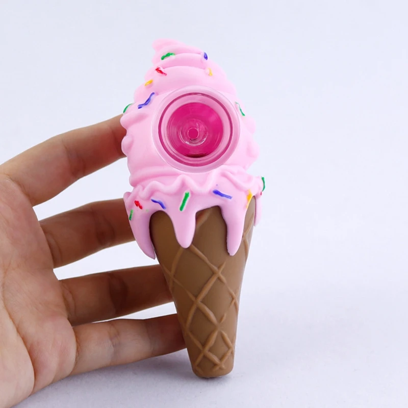 5" Pink Silicone Ice Cream Cone Tobacco Pipe with Removable Screen 