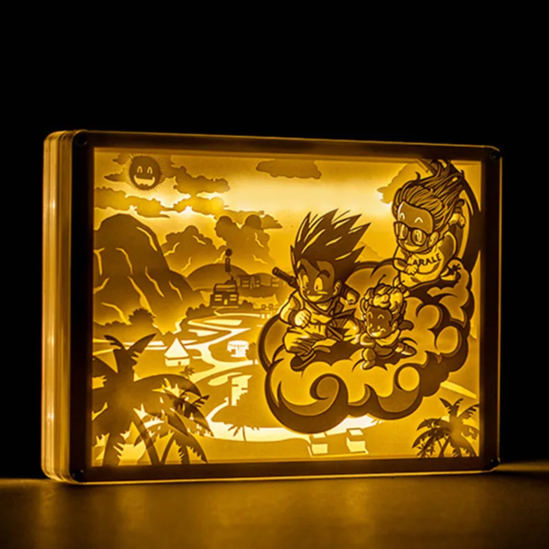 Anime Dragon Ball Z Super Saiyan Son Goku Acrylic Paper Carving Lamp Cartoon Action Figure Collection Model Toys A266