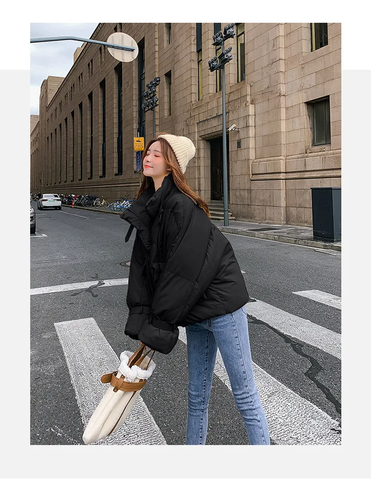 New Style Short Cotton Coat Women's Winter Stand Collar down Coat Korean-style Loose-Fit Students Versatile Cotton-padded J