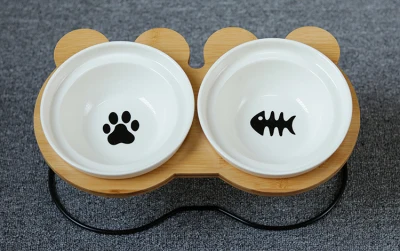 Лидер продаж Высококачественная миска для домашних животных бамбуковая полка керамические миски для кормления и питья кошек для собак миски для домашних животных кормушки аксессуары - Цвет: black fpaw