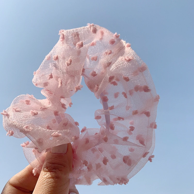 Oversized Organza Big Dots Thin Mesh Scrunchies Hair Tie Rubber Band Hair Rope C