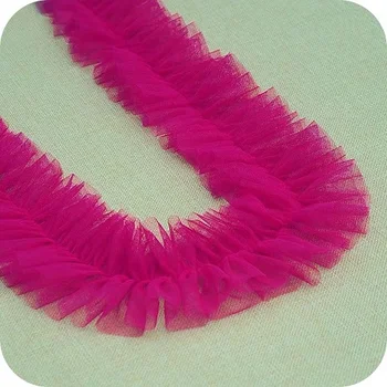 

20 yrds hot pink extra dense ruffled tulle trim frill trim pleated mesh trim, tutu dress fabric, ruffle mesh, wedding decors,