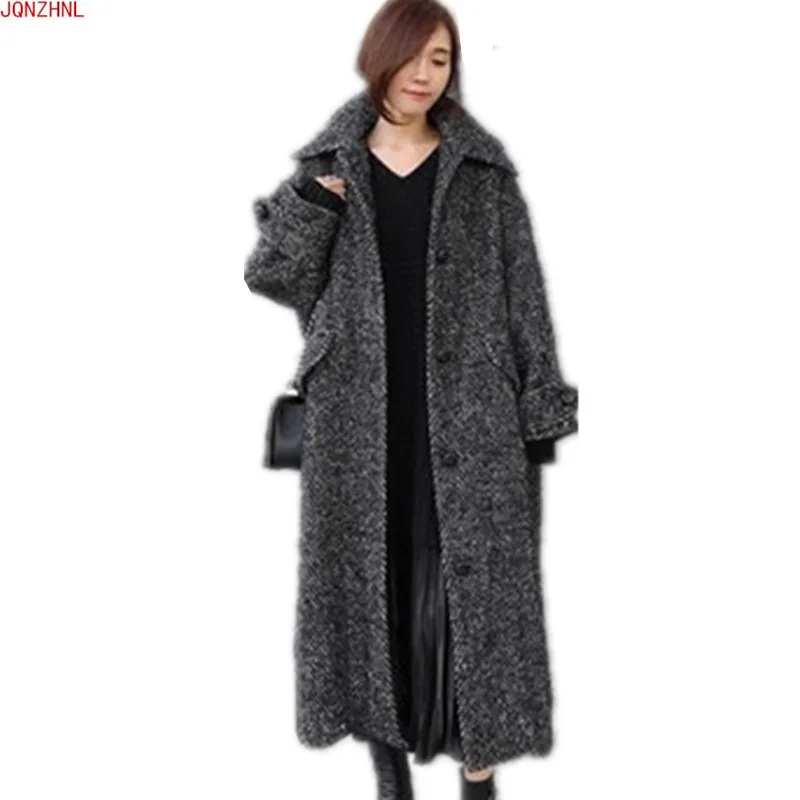 

Winter Fashion wild trend personality wear three seasons woolen coat female over the knee long herringbone pattern loose coat