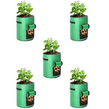 

5 Packs of 10 Gallon Plant Growth Bags for Potatoes, Carrots, and Tomatoes with Harvesting Window and Handle