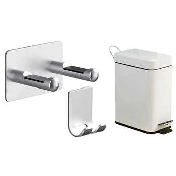 

5L Garbage Dustbin Storage Bucket Storage Box Waste Can White with Wall Mount Drill-Free Hair Dryer Rack