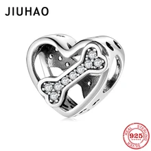 925 пробы серебро в форме сердца CZ кости любовь животное подходит Pandora браслет Аутентичные ювелирные изделия