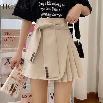 

TIGENA Cute Mini Skirt Women Fashion 2020 Summer Korean School A Line High Waist Pleated Skirt Female Ladies with Belt Zipper