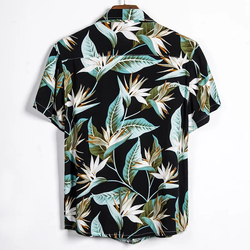 2020 Summer Men s Short Sleeve Hawaiian Shirts Tropical Button Tops Floral Loose Cotton Shirts Casual 3