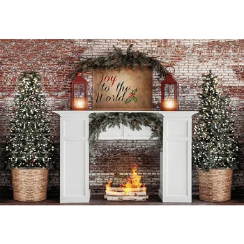 

Photography Background Christmas Tree Brick Wall Fireplace Party Backdrop Photocall Photo Studio