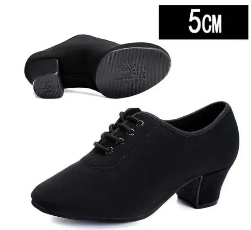 5CM Black 4 Женские черные туфли для латинских танцев оксфорды, кожа и резиновая подошва, не сужающийся книзу массивный каблук, Женская Современная обувь для латинских танцев высокий каблук 3-5 см - Цвет: 5CM Black 4