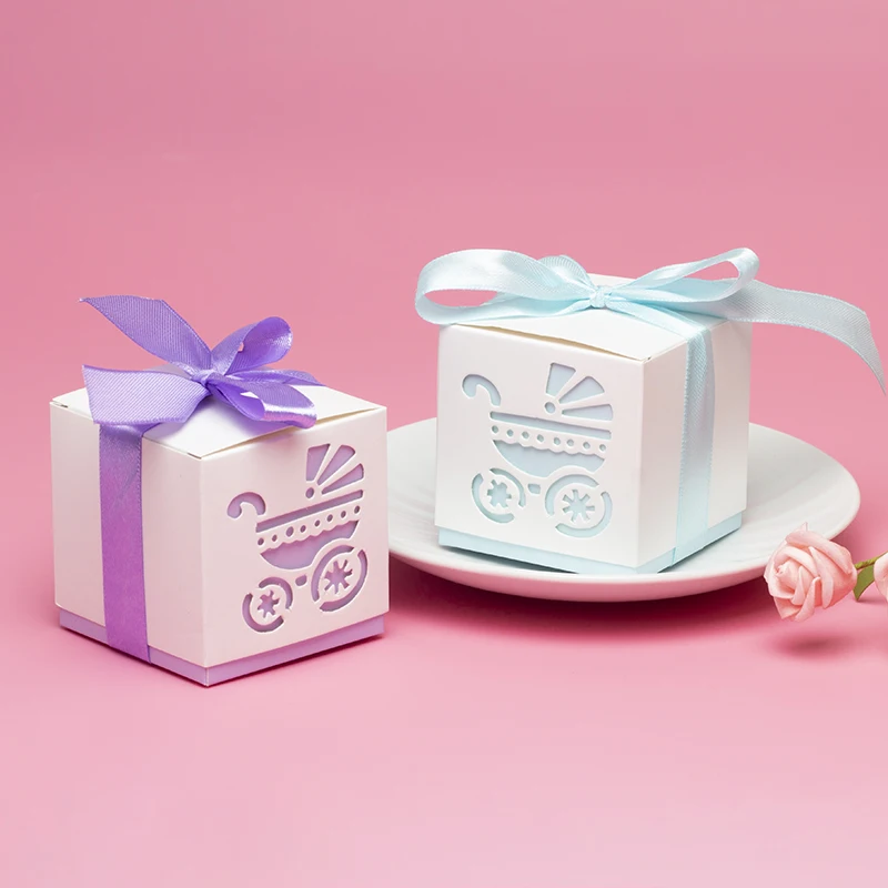 10 шт./пакет милый конфетная коробка для детской коляски, цвет: розовый и голубой, Бумага подарок Коробки украшения для детей День рождения DIY Baby Shower поставки 5Z