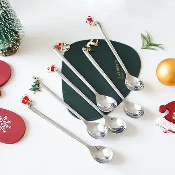 

Stainless Christmas Spoon Stainless Steel Spoon Cutlery Xmas Party Tableware Ornaments Christmas Decorations Party Supplies