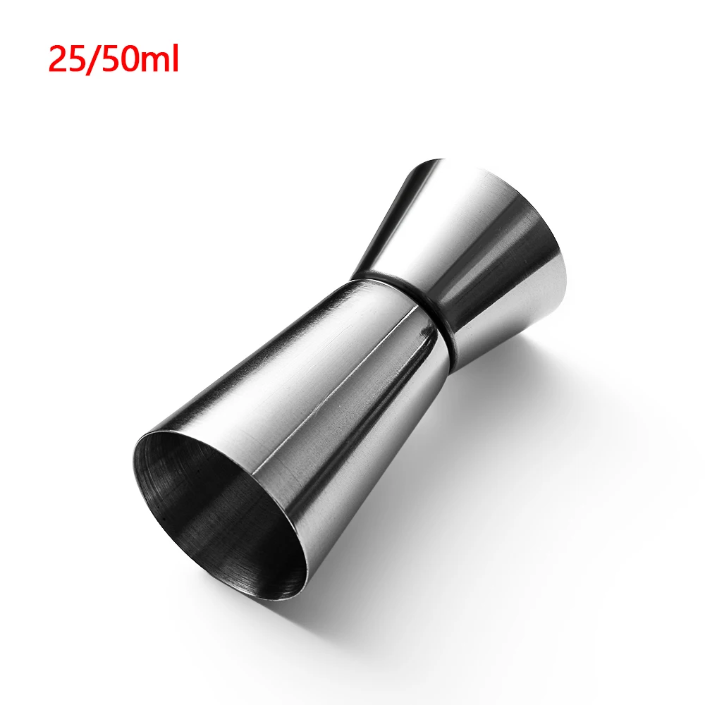 25 50ml 15/30 мл 25/50 мл Нержавеющая сталь шейкер мерная чашка Двойная съемка Напиток Дух измерения мерный стаканчик Кухня инструменты - Цвет: 25 50ml