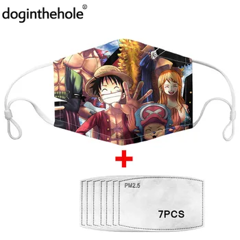 

doginthehole Fashion Anime One Piece Print Mouth Mask with 7pcs PM2.5 Carbon Filter Outdoor Dustproof Reusable Washable Masque