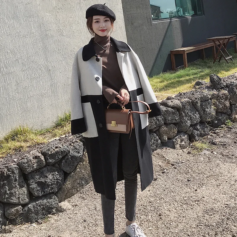 

Hepburn Wind Mixed Colors Woolen Coat Women's Mid-length 2019 Autumn And Winter New Style Popular Short-height Thick Woolen Jack