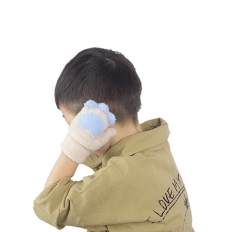 New Style Children Gloves Boys&Girls Cat Claw Style Double Thickening Warm Rope Full Finger Mittens Kids Winter Knitted Gloves