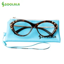 SOOLALA кошачий глаз очки при дальнозоркости оправа женские прозрачные линзы дизайнерские золотые бусины оптические оправы игровые компьютерные очки