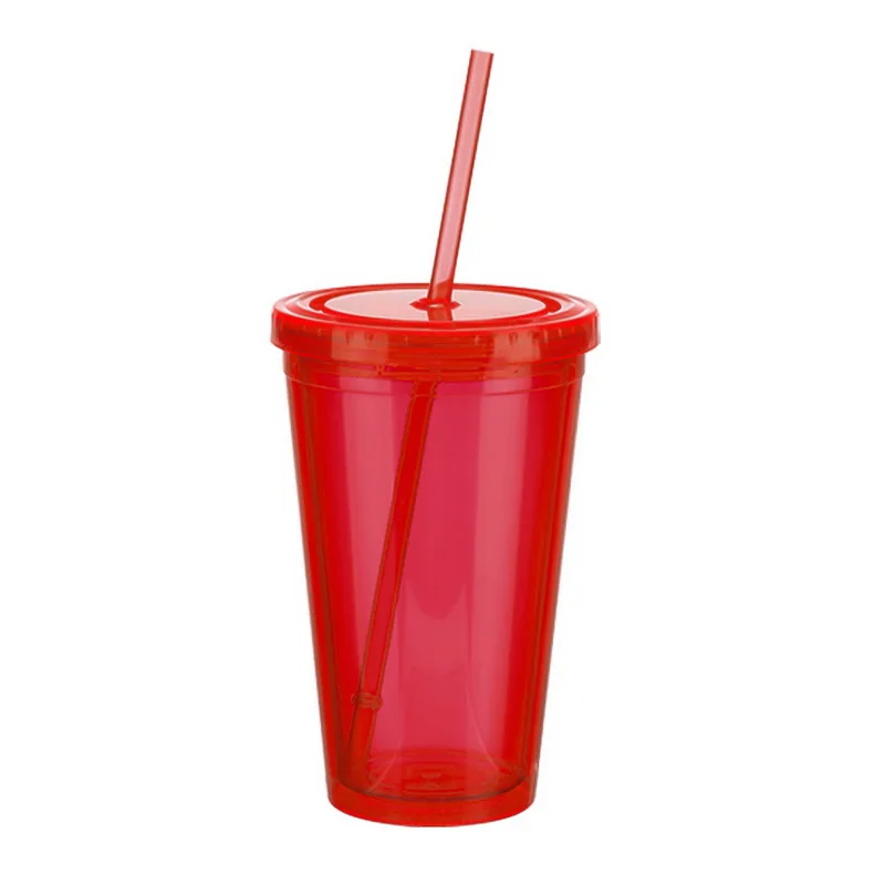 500 мл туристическая кружка с соломинкой многоразовый смузи пластиковый стакан со льдом с двойными стенками ледяной холодный напиток кофе сок чайная чашка - Цвет: red