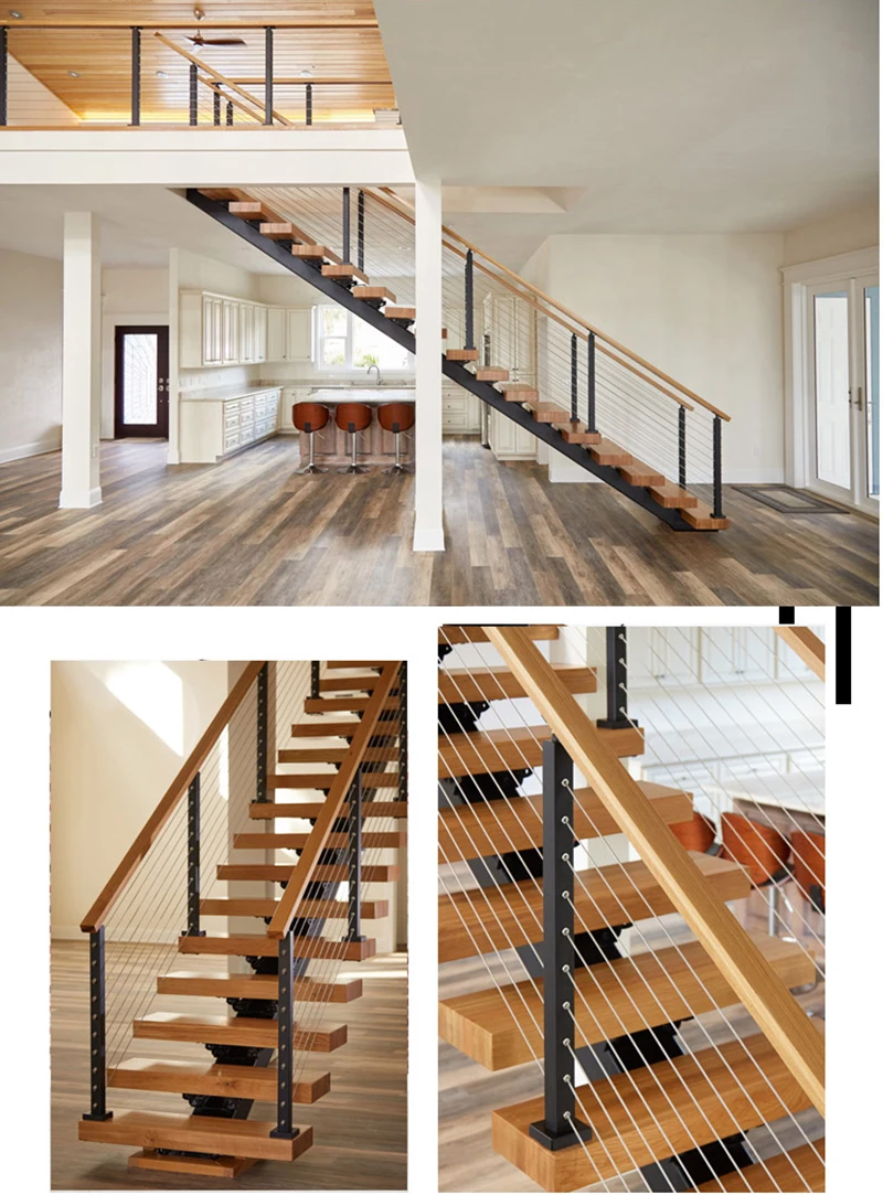 interior modern design open riser u-shaped wood treads staircases with glass railing