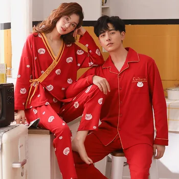 

Nightwear Kimono Gown Women Shirt&Pants Cotton 2PCS Pajamas Suit Home Clothes 2020 New Print Sleepwear Intimate Lingerie