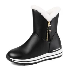 KALENMOS/зимние сапоги; женские полусапожки на толстой платформе; водонепроницаемые зимние сапоги черного цвета; повседневные теплые розовые сапоги на плоской подошве для девочек; Размеры 33-42