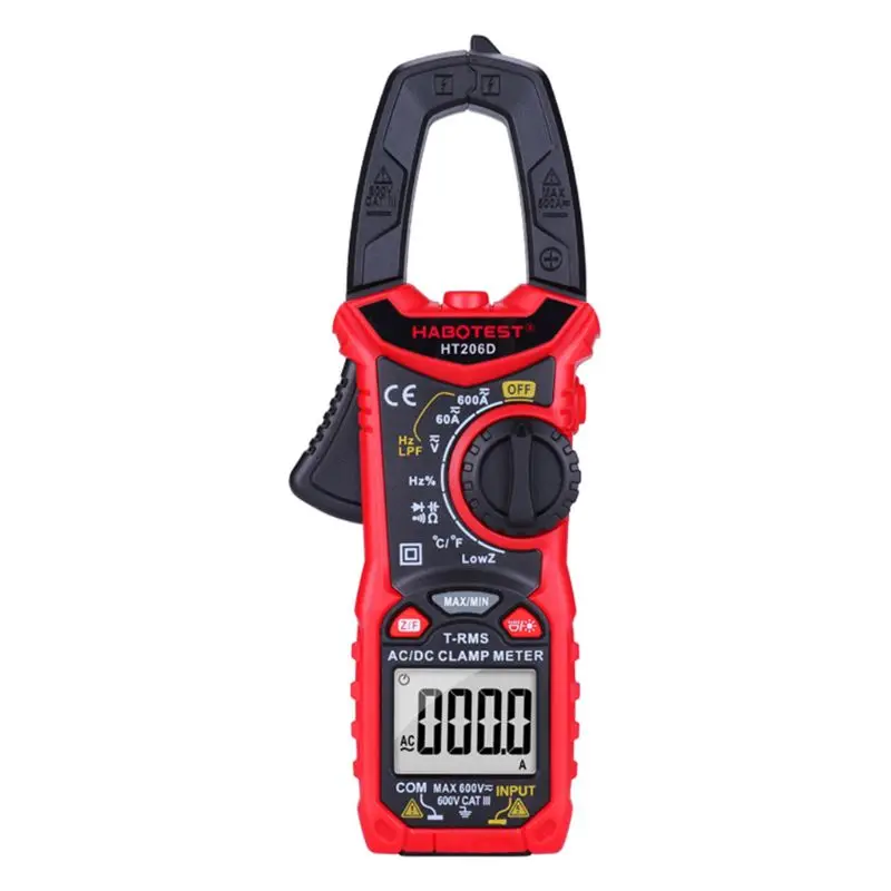 

HT206 AC/DC Digital Clamp Meter Multimeter High Precision Capacitance NCV Ohm Hz Tester