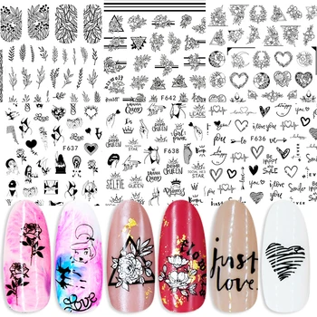 

1 Sheet Nail Art 3D Nail Stickers Paper Black Various Patterns Nail Decals Geometry Transfer Sticker DIY Design Accessories