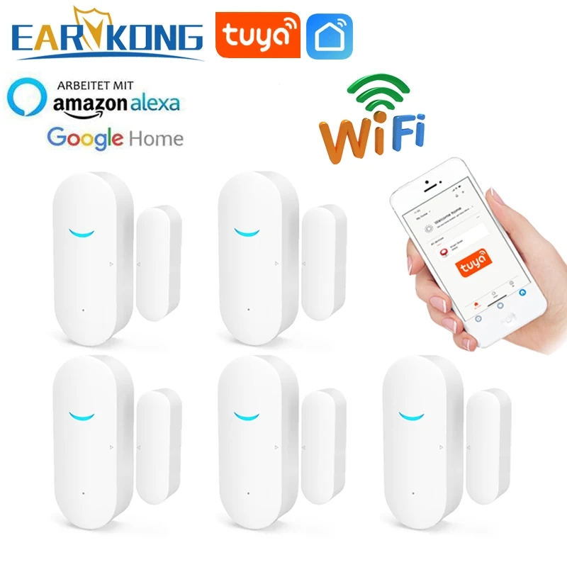 WiFi Door Sensor Tuya Smart Door Open / Closed Detectors Wifi Home Alarm Compatible With Alexa Google Home Tuyasmart life APP