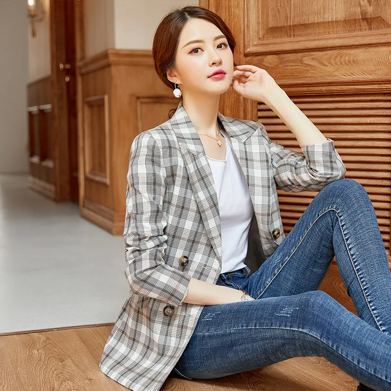 

Hj1933 New Style White Plaid Suit Jacket British Style Elegant Commuting-Style Large Size Loose-Fit Small Suit Women's