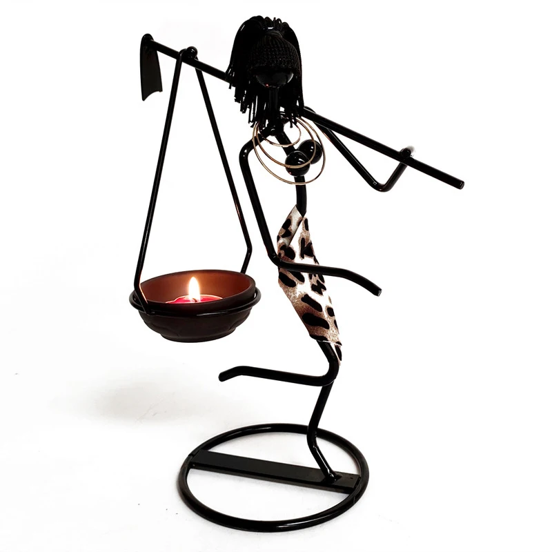 Black Girl Figurines Farming Character Candlestick Home Decoration Ornaments Restaurant Candel Holder Wedding Gifts | Дом и сад
