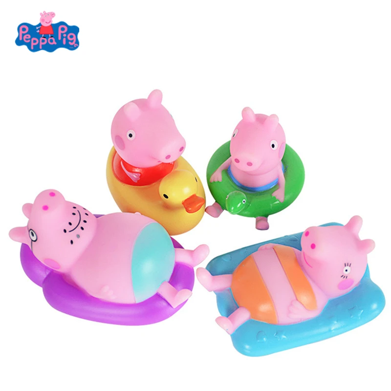 Оригинальные игрушки свинка пеппа для купания, игры в воде, семья из 4 комплектов, куклы, фигурки, детские пляжные игрушки