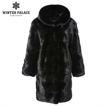 

2018 winter new mink fur coat imported real mink fur coat medium long section real mink fur coat woman hooded fur coat