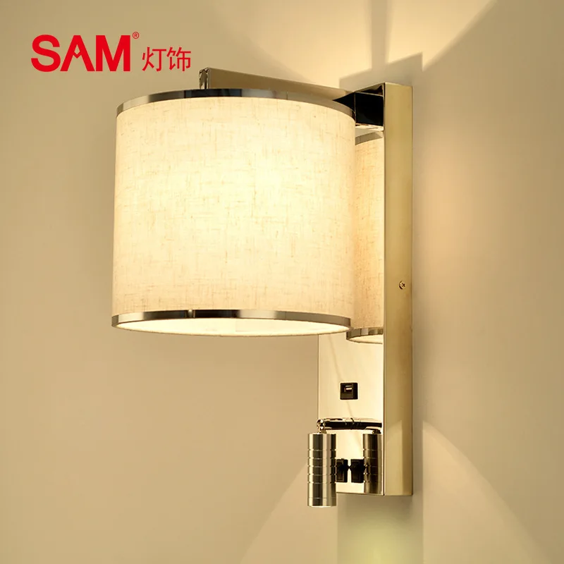 

Modern simple atmospheric engineering non-standard customized hotel room bedside reading wall lamp with USB switch light