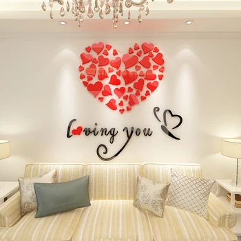 

Sweet 3D Wall Sticker Wedding Room Decor Loving Heart Wallpaper Mural Bedroom Art Decals Hot Sale Household Wall Stickers Modern