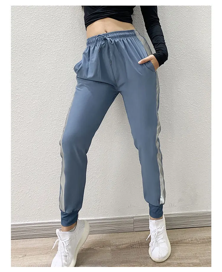Новые женские свободные спортивные штаны со светоотражающими полосками для фитнеса