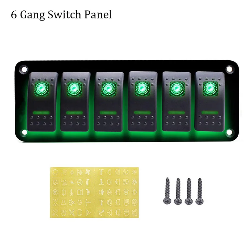 Лодка выключатель автомобиля Панель 12V~ 24V с светодиодный свет панель с переключателями+ Dual USB Порты и разъёмы Вольтметр+ прикуривателя Быстрая - Цвет: 6 Gang Switch Green