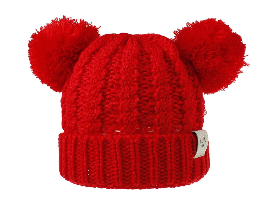 RUINPOP Beanie шляпа с двойным помпоном детская шапка Skullies шапка Детские Зимние трикотажные шапки для детей модный дизайн