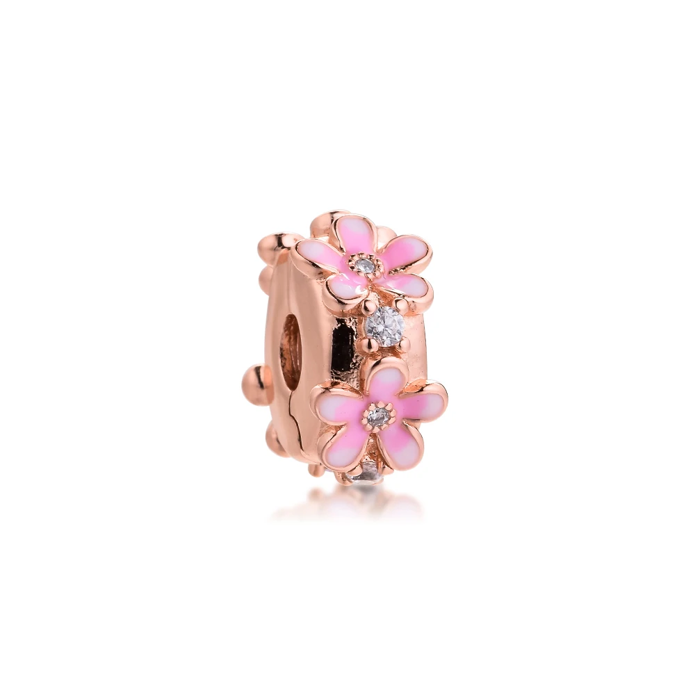 

Rose Gold New Garden Pink Daisy Spacer Clip Fits Europe Bracelet 925 Sterling Silver Beads For Jewelry Making
