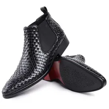 2019 Fashion Genuine Leather Man Platform Chelsea Riding Ankle Boots Men's Cowboy Martin Shoes Weaving Men Dress Boots