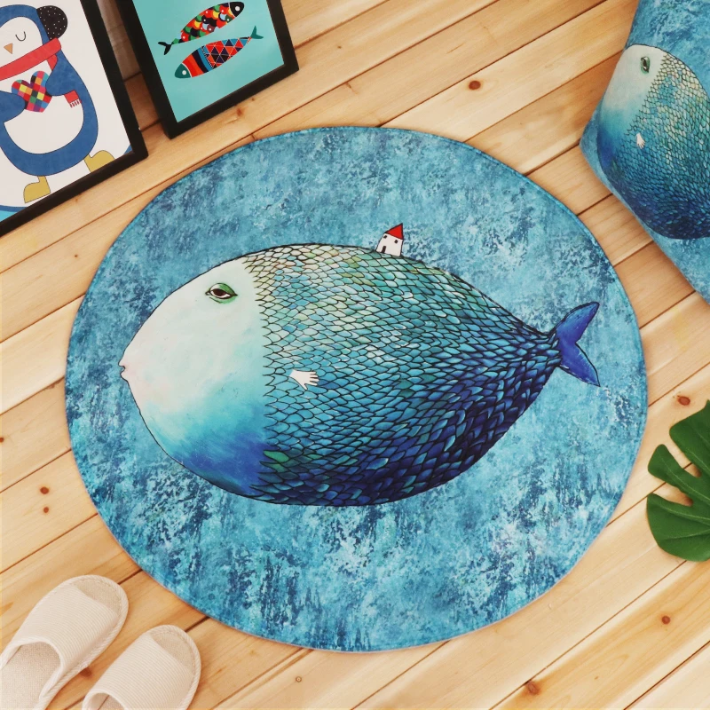 Нескользящий ковер для спальни гостиной круглый маленький коврик с мультяшным
