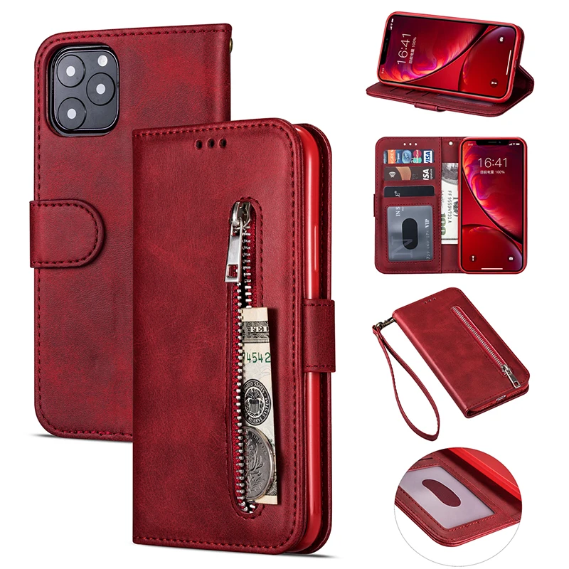 red Ретро кожаный кошелек чехол для iPhone 11 Pro Max 11 Pro роскошный, с магнитной застежкой на молнии слот для карт подставка держатель кошелек Чехол - Цвет: red